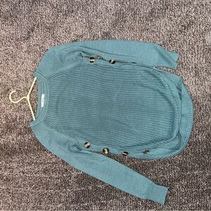 Button-Trim Teal Crewneck Sweater - Women
